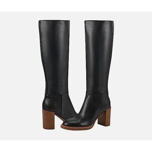 Marc Fisher Women's Black Gabey2 Leather Knee High Boots Size 8.5 M Block Heel